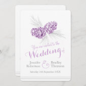 Pine cônes art violet gris invitation de mariage (Devant / Derrière)