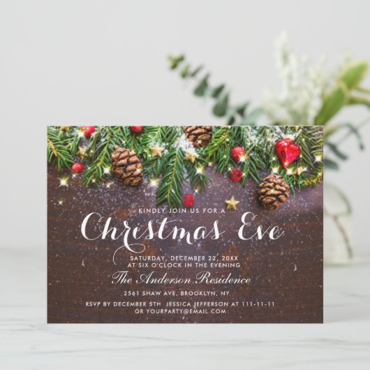 Pine Cones Branch Rustic Holiday kerstavond Kaart (Staand voorkant)