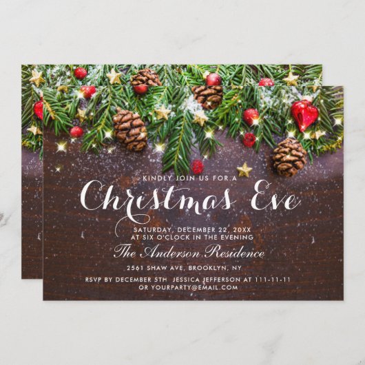 Pine Cones Branch Rustic Holiday kerstavond Kaart (Voorkant / Achterkant)