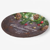 Pine Cones Branch Rustic Holiday Kerstfeest Papieren Bordje (Gekanteld)