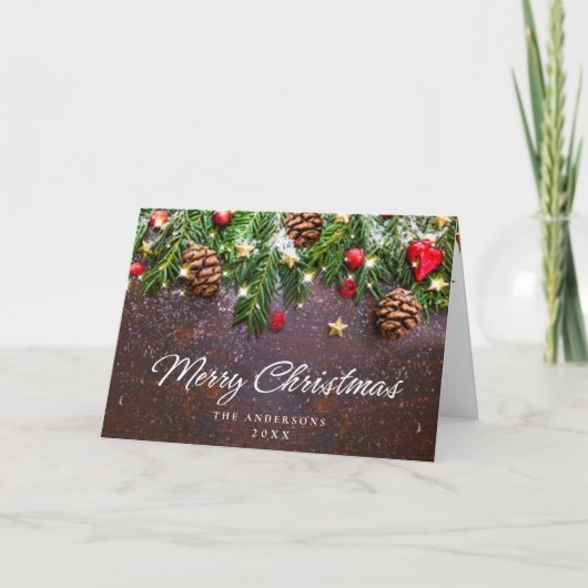 Pine Cones Branch Rustic Kerstfeestdag Kaart (Voorkant)