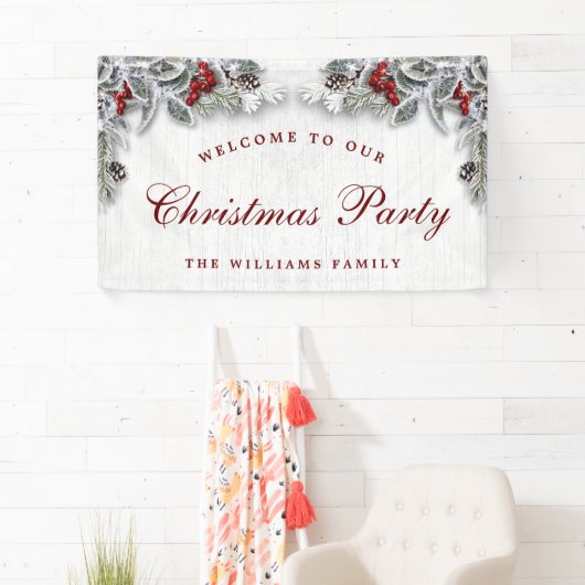 Pine Cones Branch Rustic Wood Kerst Spandoek (Insitu)