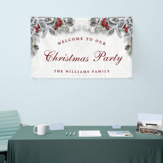 Pine Cones Branch Rustic Wood Kerst Spandoek (Beurs)