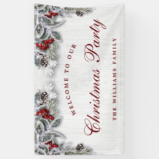 Pine Cones Branch Rustic Wood Kerst Spandoek (Verticaal)