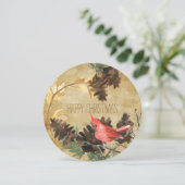 Pine Cones en Birds Textured Round Holiday Kaart (Staand voorkant)