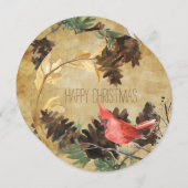 Pine Cones en Birds Textured Round Holiday Kaart (Voorkant / Achterkant)