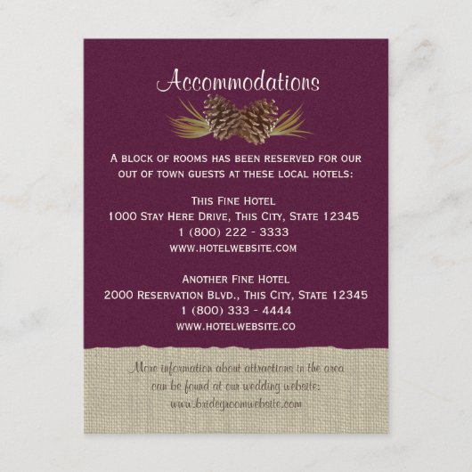 Pine Cones en Burlap Info Kaart Plum (Voorkant)