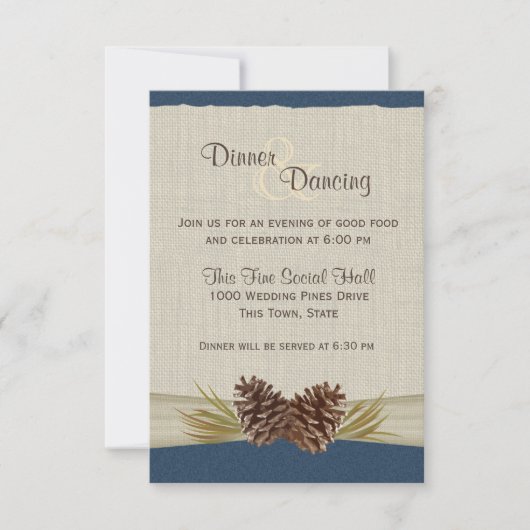 Pine Cones en Burlap Navy Blue Reception Kaart (Voorkant)