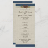 Pine Cones en Burlap Navy Blue Wedding Program Programma (Voorkant / Achterkant)