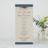 Pine Cones en Burlap Navy Blue Wedding Program Programma (Staand voorkant)