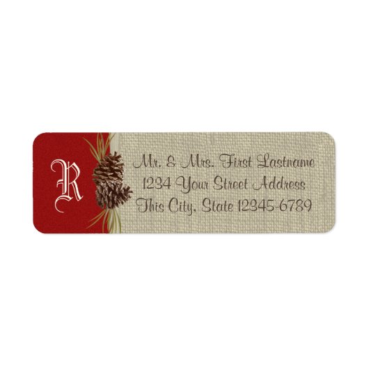 Pine Cones en Burlap Red Etiket (Voorkant)