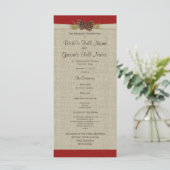 Pine Cones en Burlap Red Wedding Program Programma (Staand voorkant)