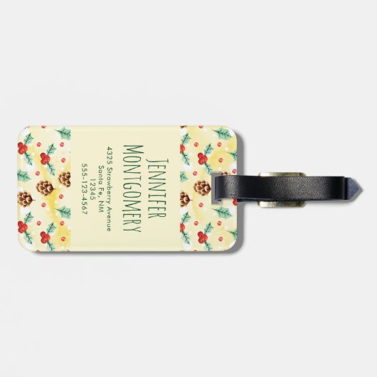Pine Cones en Holly Kerstpattern Bagagelabel (Achterkant horizontaal)