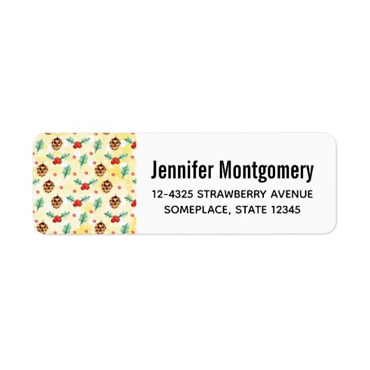 Pine Cones en Holly Kerstpattern Etiket (Voorkant)