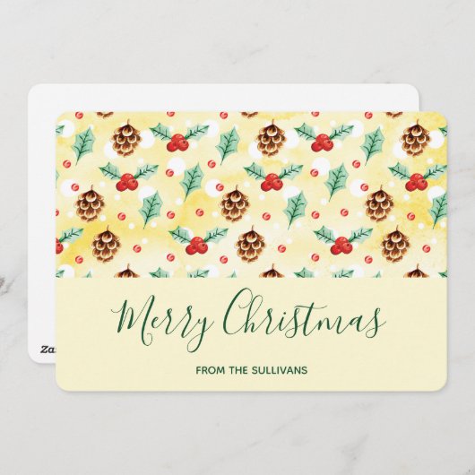 Pine Cones en Holly Kerstpattern Feestdagenkaart (Voorkant / Achterkant)