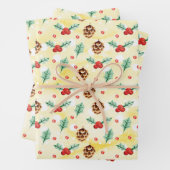 Pine Cones en Holly Kerstpattern Inpakpapier Vel (In situ)