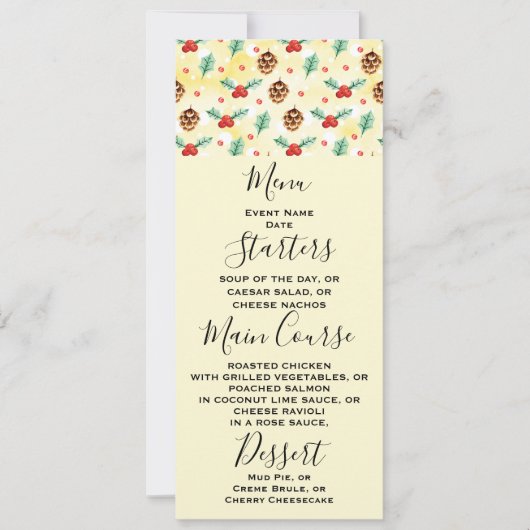 Pine Cones en Holly Kerstpattern Kaart (Voorkant)