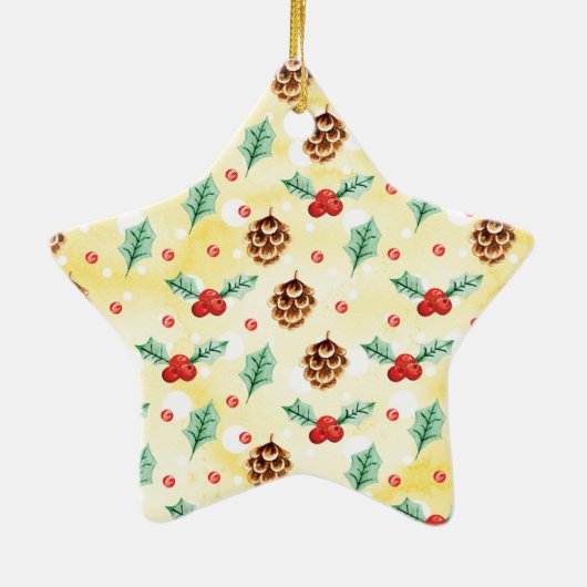 Pine Cones en Holly Kerstpattern Keramisch Ornament (Achterkant)