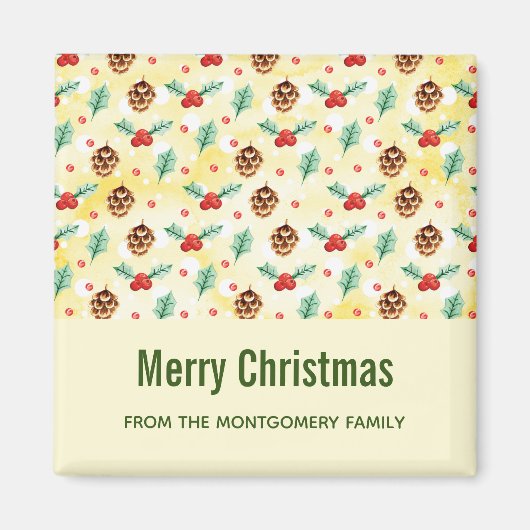 Pine Cones en Holly Kerstpattern Magneet (Voorkant)