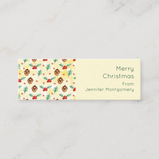 Pine Cones en Holly Kerstpattern Mini Visitekaartje (Voorkant)