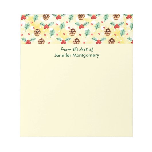 Pine Cones en Holly Kerstpattern Notitieblok (Voorkant)