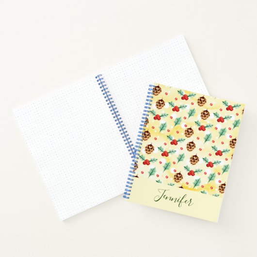 Pine Cones en Holly Kerstpattern Notitieboek (Binnen)
