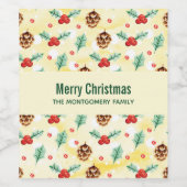 Pine Cones en Holly Kerstpattern Wijn Etiket (Enkel label)