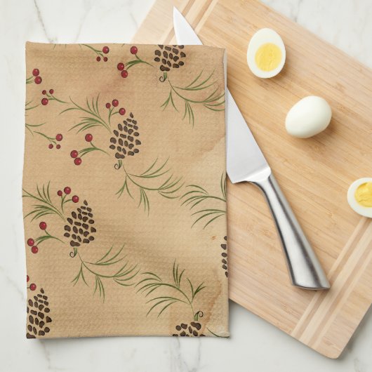 Pine Cones en Holly Kitchen Towels Theedoek (Quarter Fold)