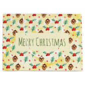 Pine Cones en Holly Pattern Merry Kerstmis Groot Cadeauzakje (Voorkant)