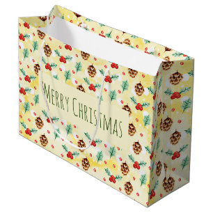 Pine Cones en Holly Pattern Merry Kerstmis Groot Cadeauzakje