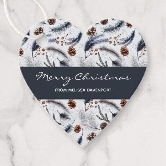 Pine Cones en Pine Needles Kerstpatroon Bedankjes Labels (Voorkant)