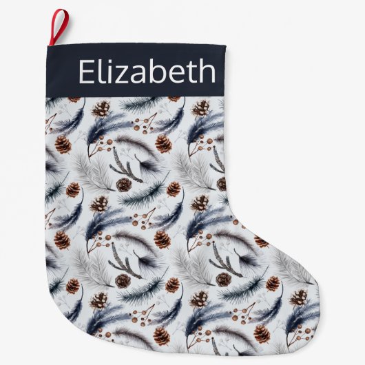 Pine Cones en Pine Needles Kerstpatroon Grote Kerstsok (Voorkant)