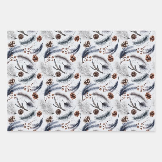 Pine Cones en Pine Needles Kerstpatroon Inpakpapier Vel (Voorkant)