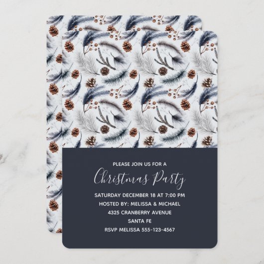 Pine Cones en Pine Needles Kerstpatroon Kaart (Voorkant / Achterkant)