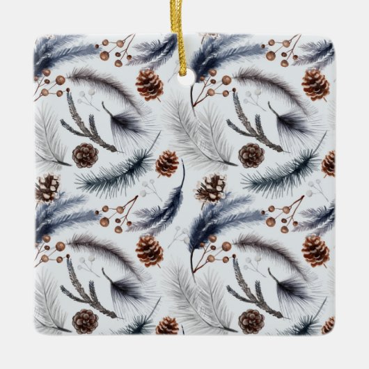 Pine Cones en Pine Needles Kerstpatroon Keramisch Ornament (Voorkant)