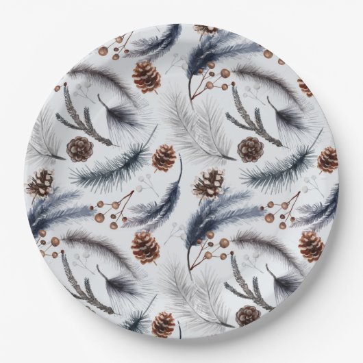Pine Cones en Pine Needles Kerstpatroon Papieren Bordje (Voorkant)