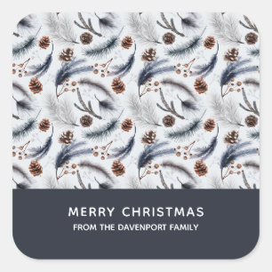 Pine Cones en Pine Needles Kerstpatroon Vierkante Sticker