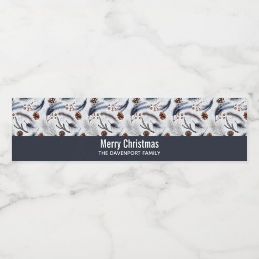 Pine Cones en Pine Needles Kerstpatroon Waterfles Etiket (Enkel label)