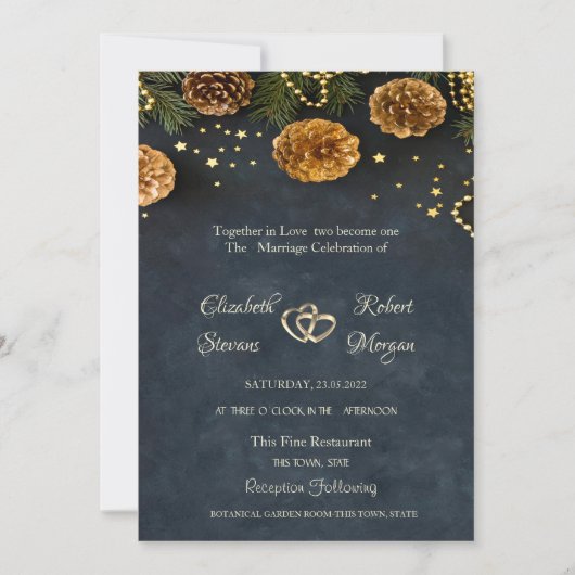 Pine Cônes, Étoiles Faire-part de mariage (Devant)