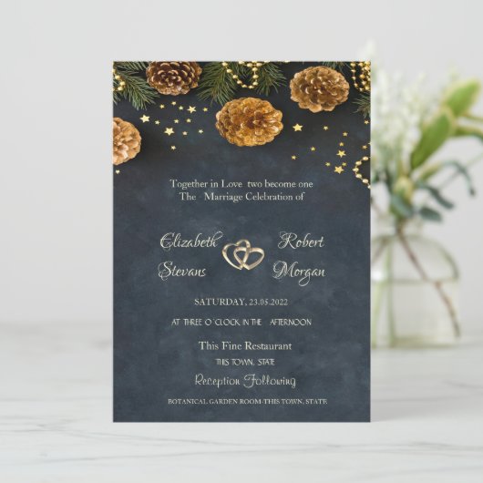 Pine Cônes, Étoiles Faire-part de mariage (Debout devant)