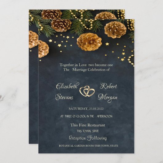 Pine Cônes, Étoiles Faire-part de mariage (Devant / Derrière)