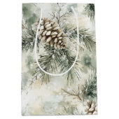 Pine Cones Green Christmas Medium Cadeauzakje (Voorkant)