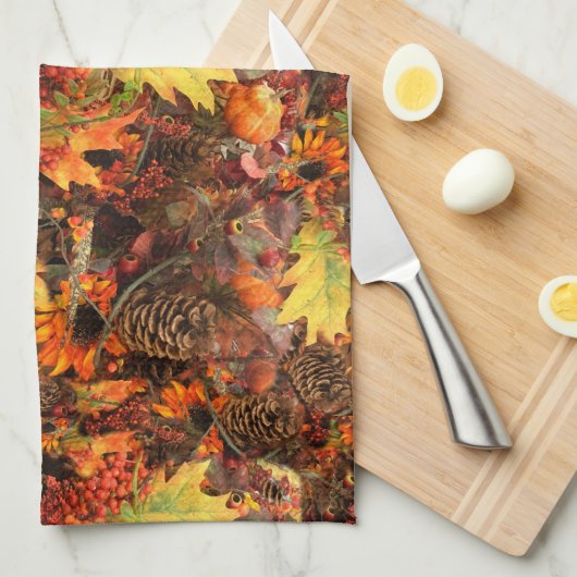 Pine cones herfstbladeren Thanksgiving Theedoek (Quarter Fold)