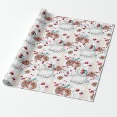 Pine Cones Holly Berries Kerstmis Cadeaupapier (Uitgerold)