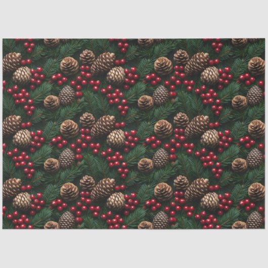 Pine Cones Holly Berries Spruce Springpatroon Tissuepapier (Voorkant)