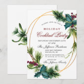 Pine Cones Holly Kerstfeestdag Cocktail Kaart (Voorkant / Achterkant)