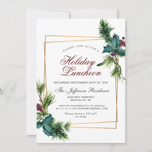 Pine Cones Holly Lijst Kerstfeestdag Kaart (Voorkant)