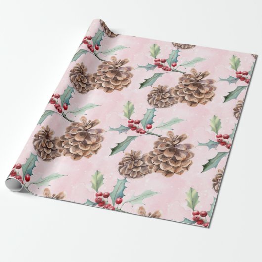 Pine Cones kerst Cadeaupapier (Uitgerold)