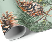 Pine Cones Laden White Pine Garlands Sage Green Cadeaupapier (Rol Hoek)