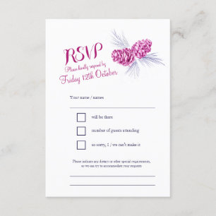 Pine cones marine en pruim bruiloft RSVP Kaartje